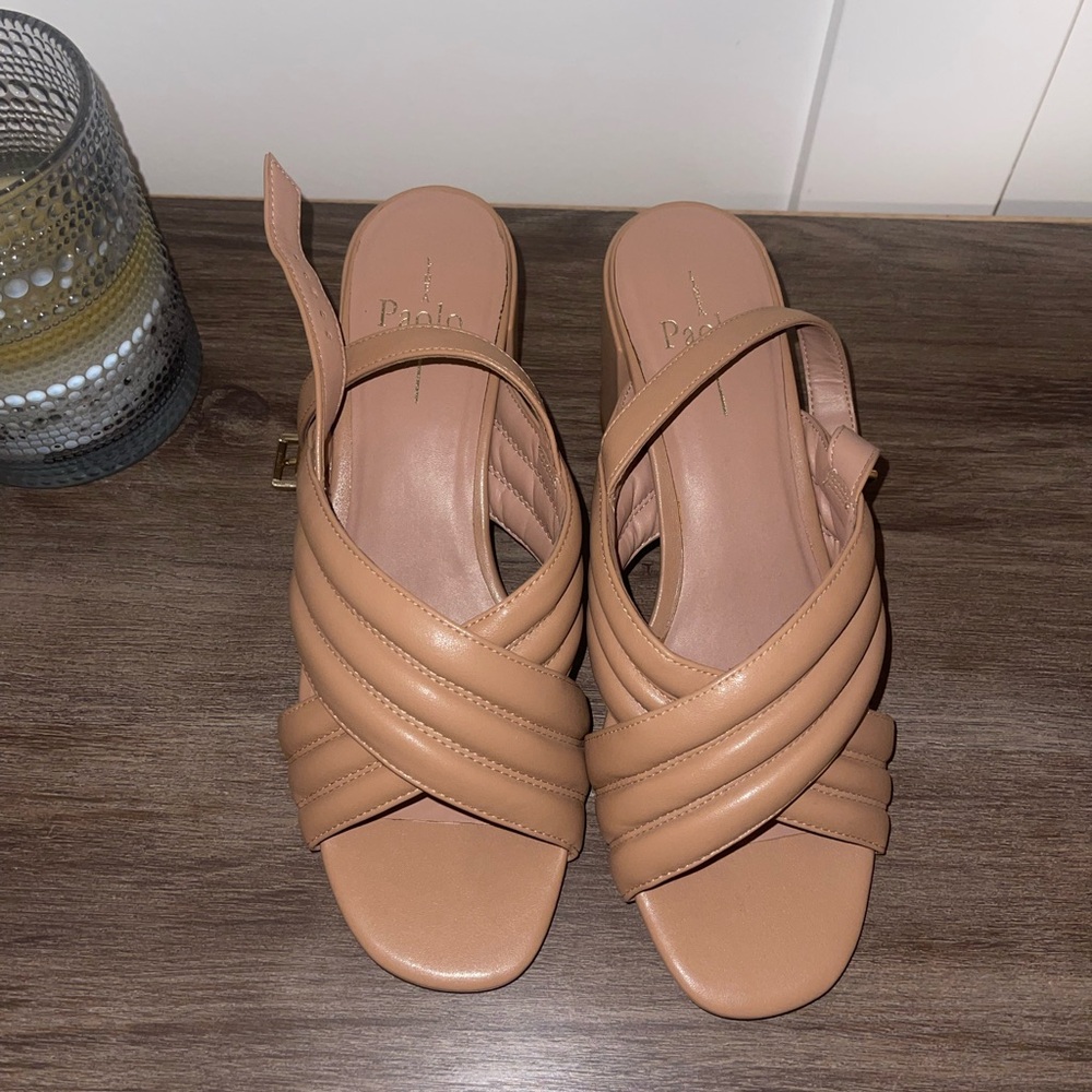 Linea Paolo Tan Women's Block Heel Sandals